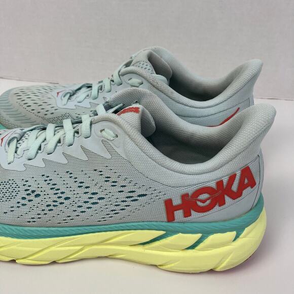 Hoka One One Womens Sz 8 Clifton 7 Running Shoes Light Green Yellow Mesh Lace-up - Picture 4 of 16
